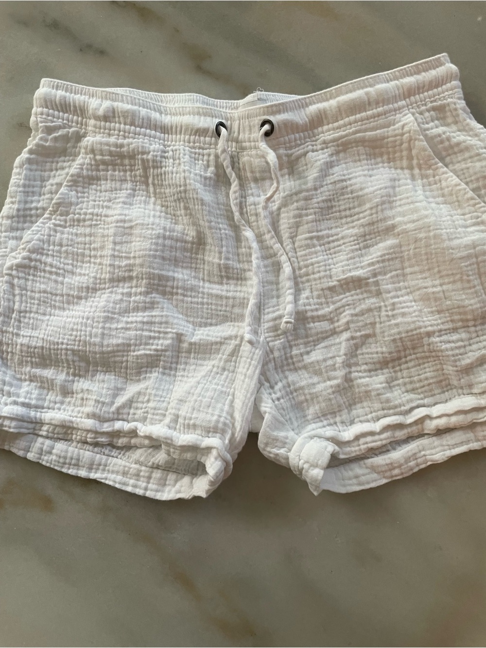 Women's White Gauze Drawstring Shorts